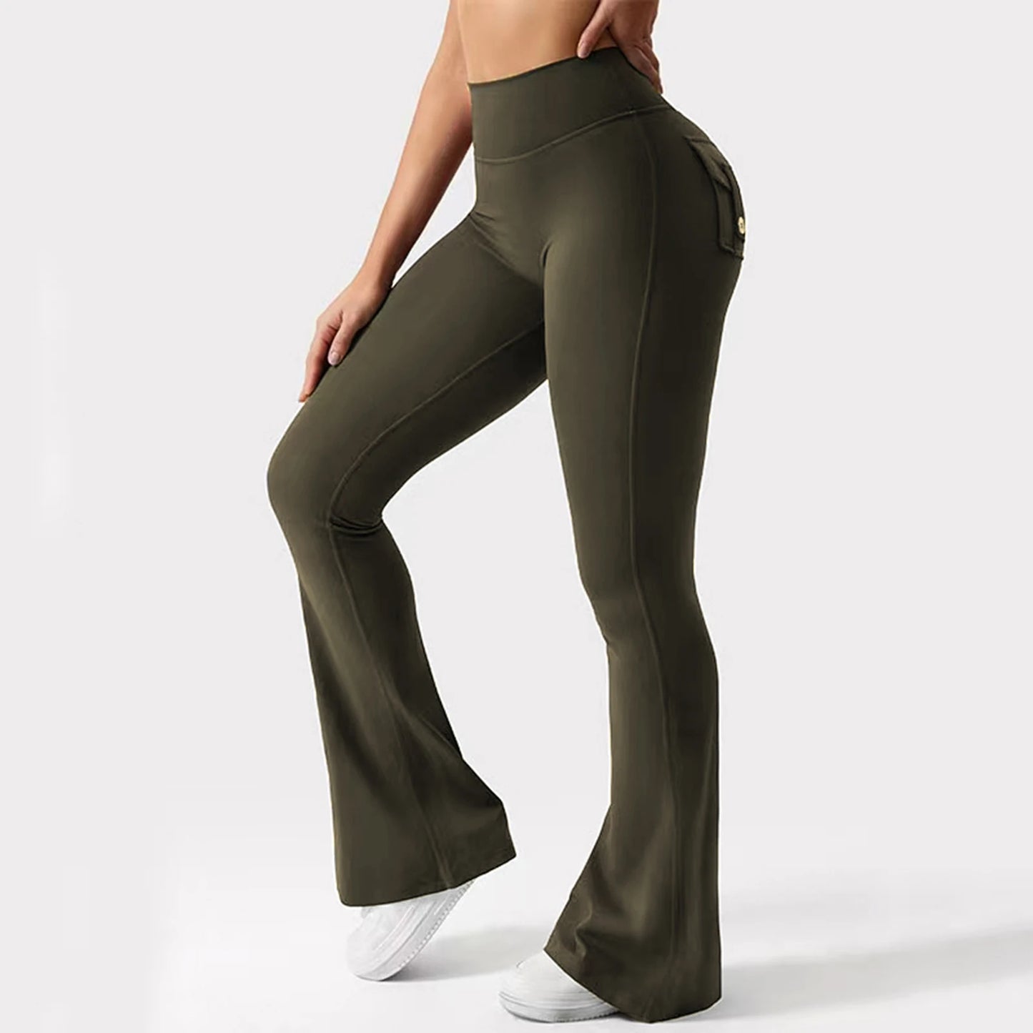 Cargo Yoga Pants High Waist Scrunch Butt Solid Color Flare Leggings Casual