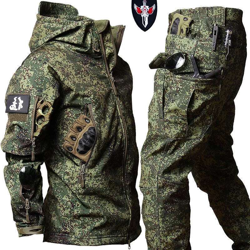 Shark Skin Soft Shell Autumn and Winter Plush Thickened Mountaineering Tactics Training Breathable Windproof Charge Suit