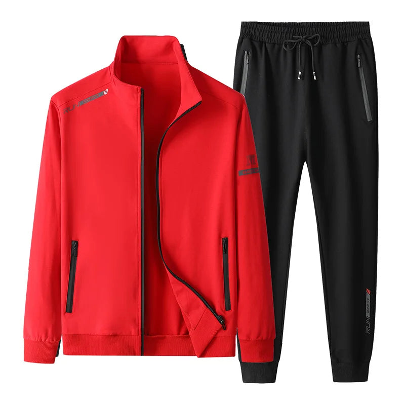 Spring Autumn Men Casual Sports Joggers 2 Pieces Tracksuit Sets Men's Sportswear Prints Suits Sweatpants Jacket Male Big Size