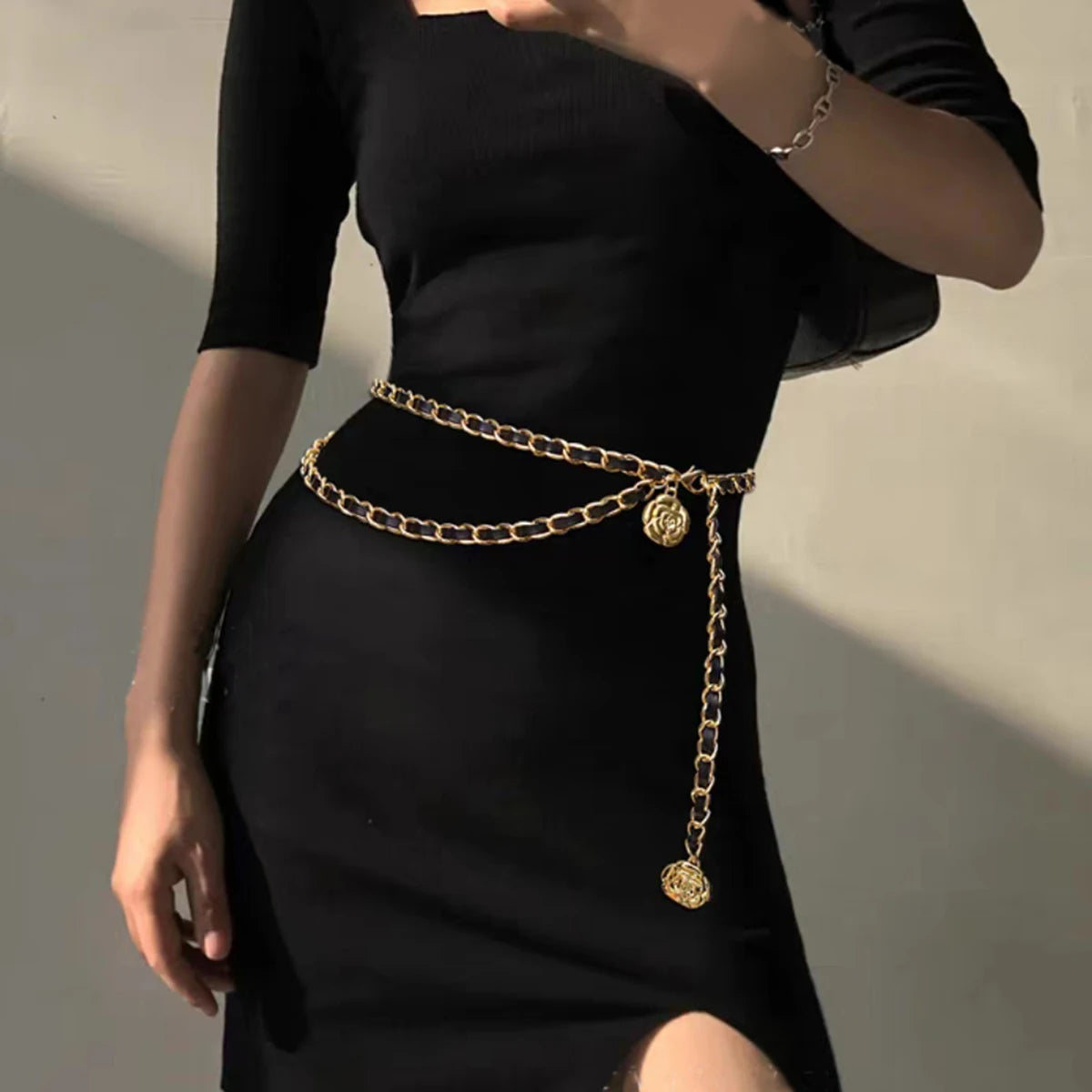 Fashion Gold Chain Belt Female Waist Flower charm For Women High Quality Luxury Tassel Dress Waistband Adjustable Metal Corset