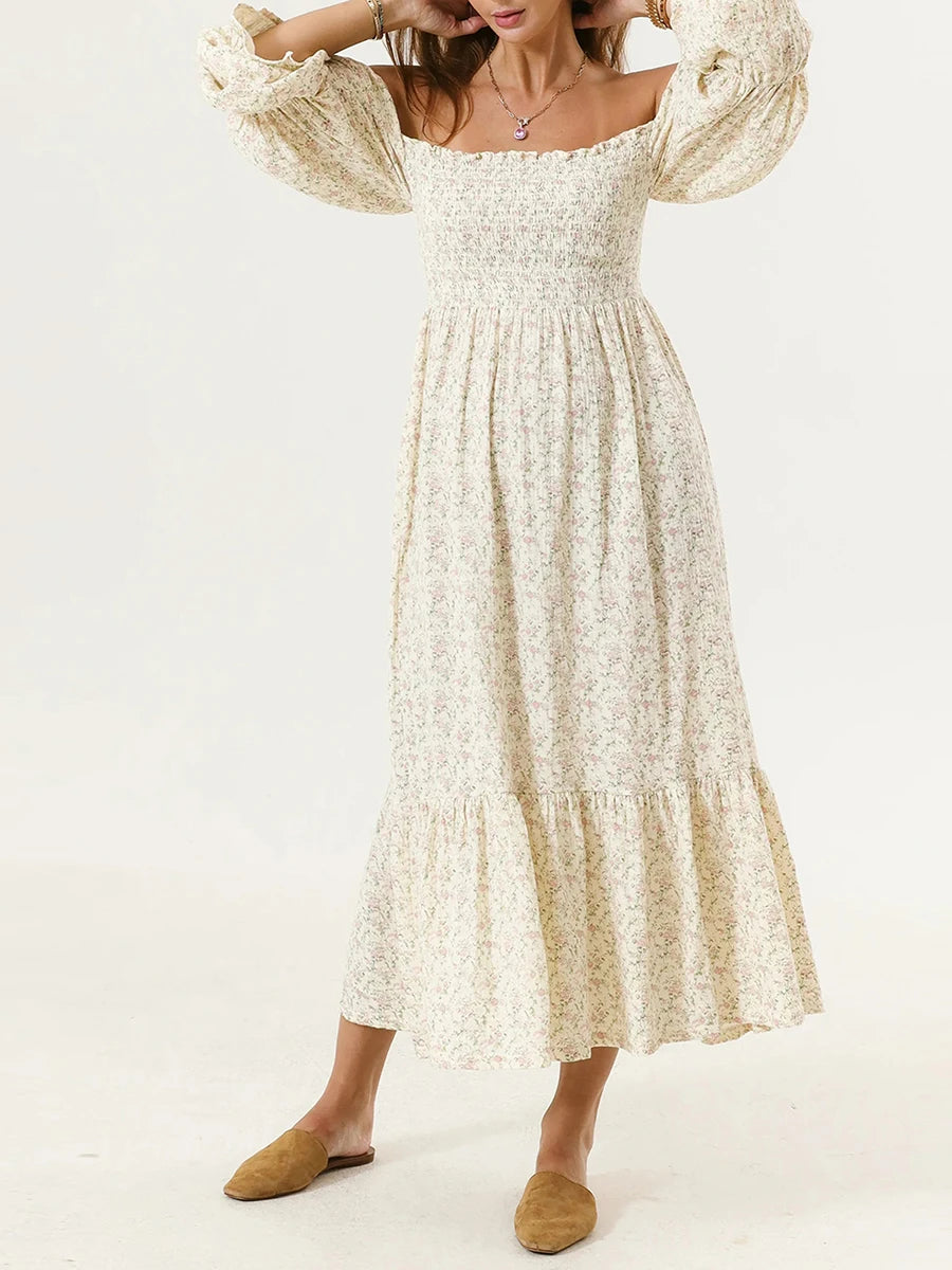 Maxi Dress with Long Sleeves and Off-Shoulder Design
