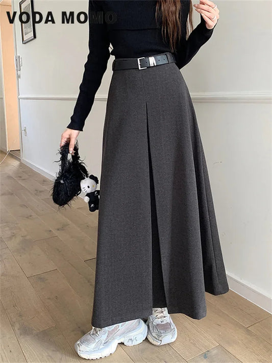Retro High Waist Slim Mid-length  A-line Skirt