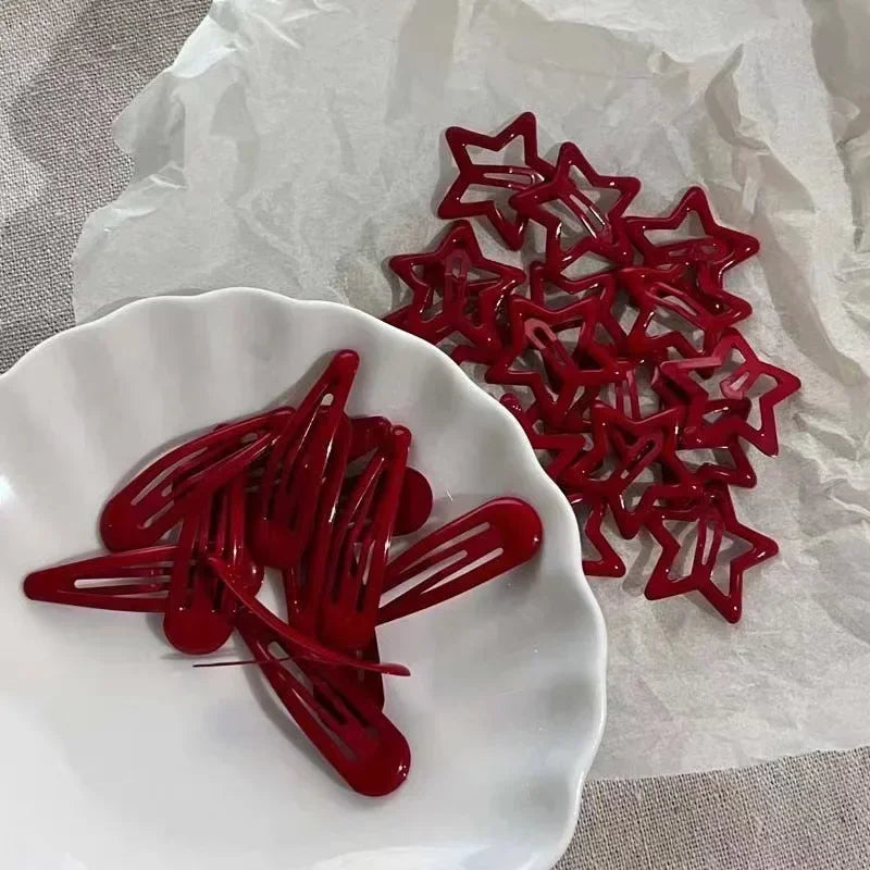 10 Pcs/Lot Red Star Snap Clip Waterdrop Barrettes Hairpin Women Hair Clip Accessories