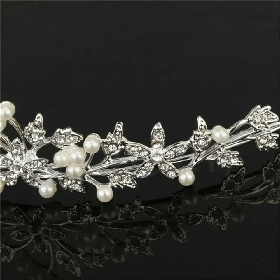 Pearl Crown Headband Diamond Hair Accessories Alloy Rhinestone Princess Headband Bridal Headpieces