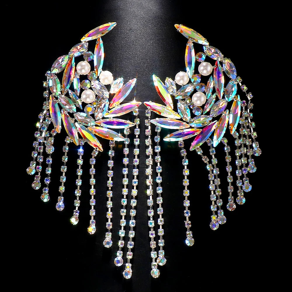 Imitation Pearl Tassel Earrings Fashion Statement Rhinestone Earrings Stud