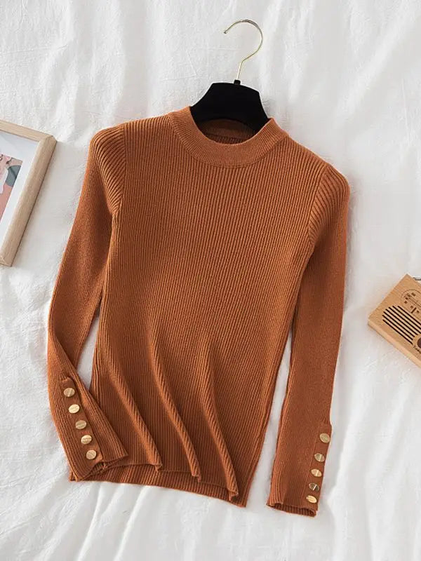 Women's thick sweater pullovers casual button o-neck chic sweater female knit top soft jumper tops