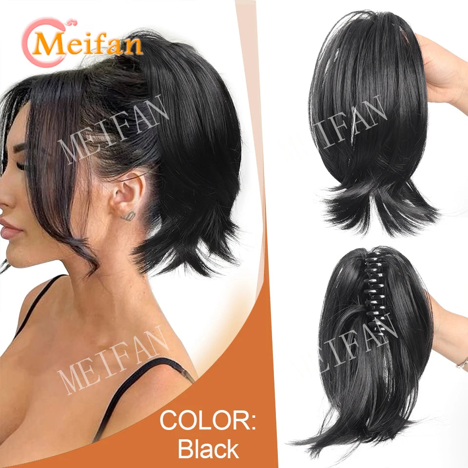 Synthetic Straight Claw Clip Chignon Fluffy Donut Messy Hair Bun Clip in Hairtail Extensions Natural Hairpieces for Women