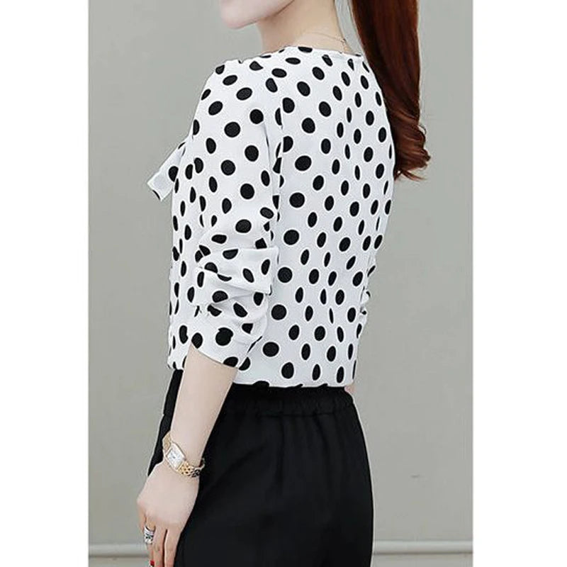 Bow Dot Print Elegant Blouse Spring Autumn