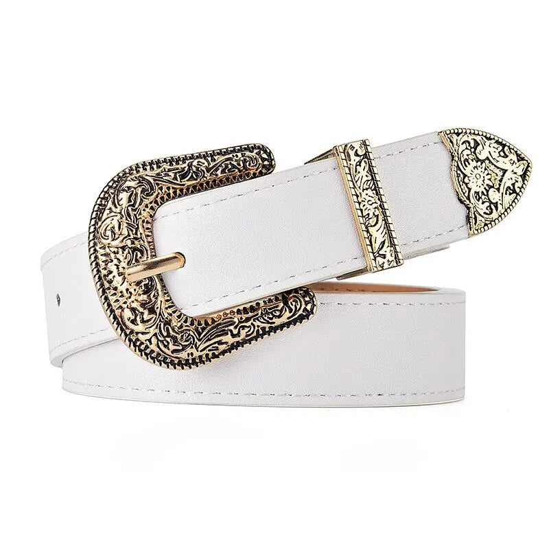 Women's Belt Vintage Carved Needle Buckle Belt Rock Style Jeans Belt PU Leather Belt