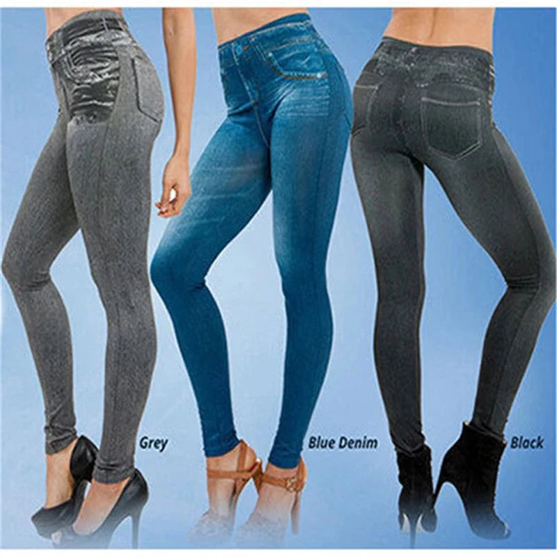 Ultra High Stretch Denim Inspired Leggings for Women High Waist Slim Fit Lifted Buttocks