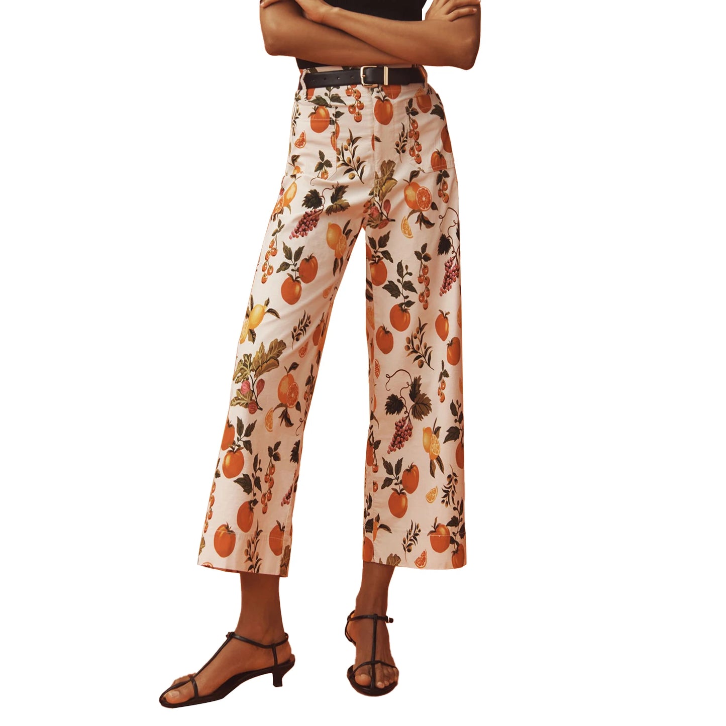 Women High Waisted Wide Leg Denim pants with Fun Floral Print Detailing for Chic Office and Street Style Wear