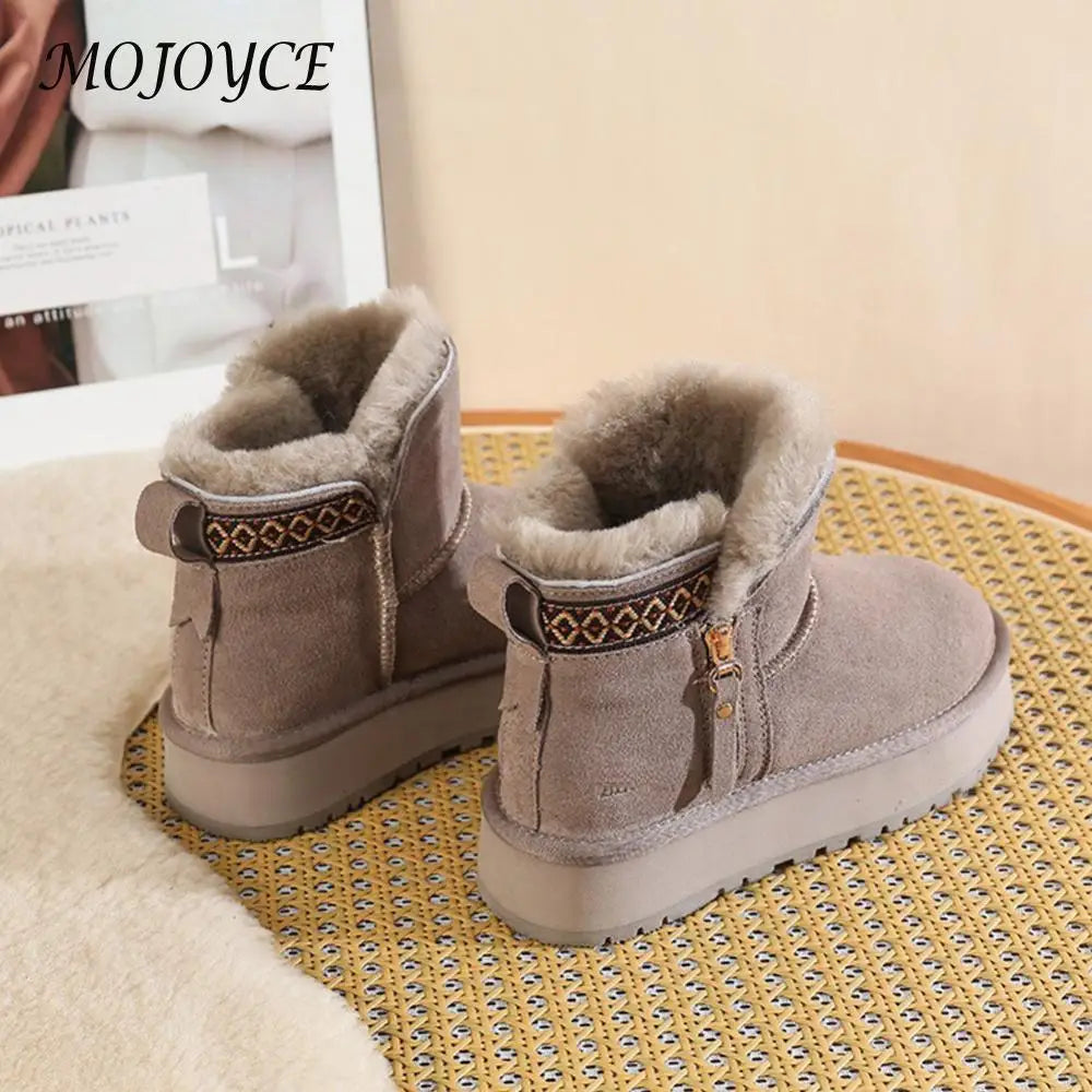 Snow Boots Faux Fur Lining Ankle Booties Anti-Slip Short Boots for Indoor Outdoor