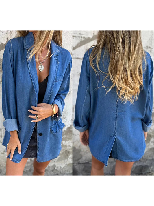 Distressed Denim Jacket Oversized Vintage Long Sleeve Button Down Jean Coat