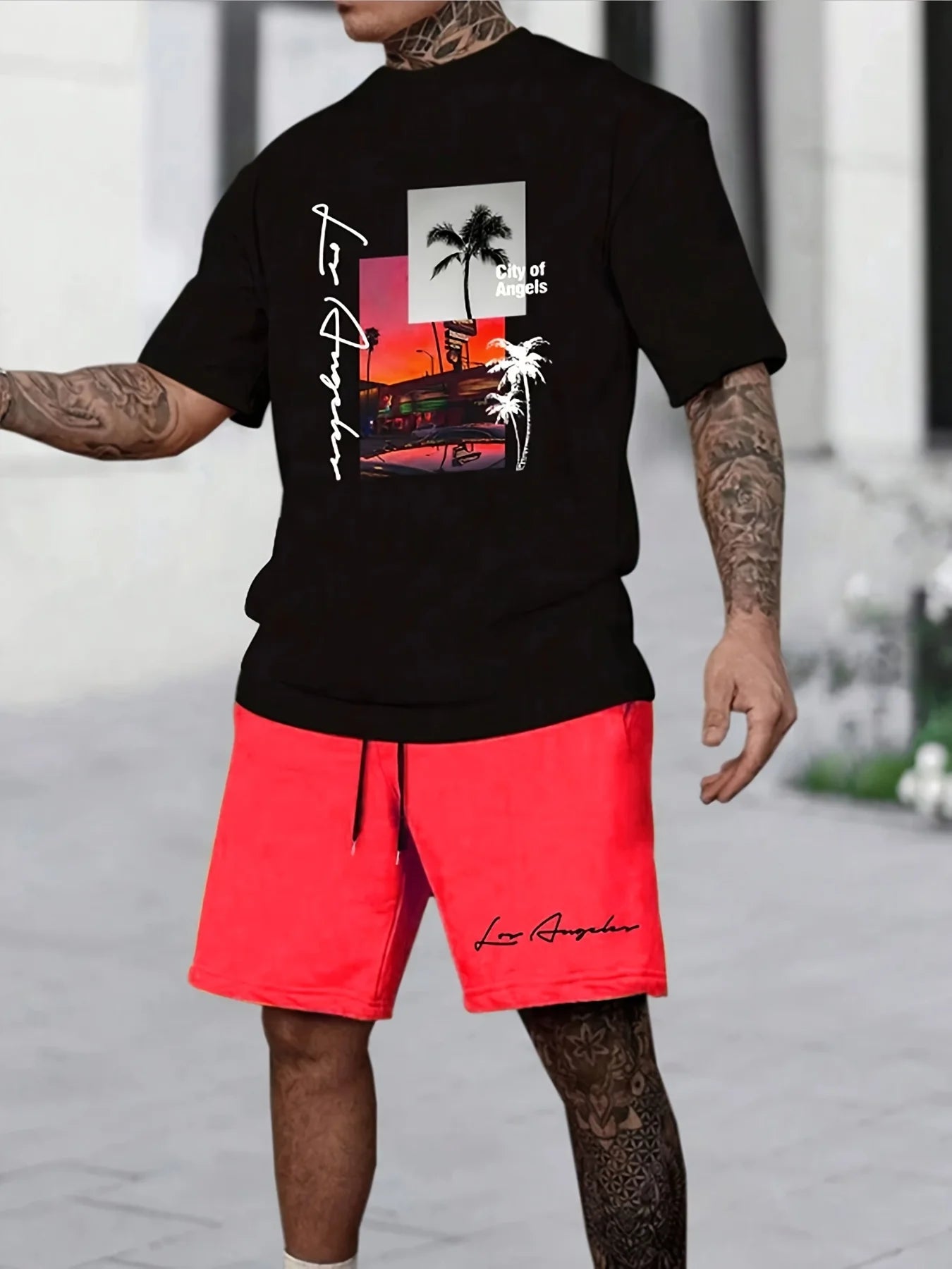 men's suit 3D printed men's fashion short-sleeved T-shirt, dopamine beach casual shorts set, soft and comfortable