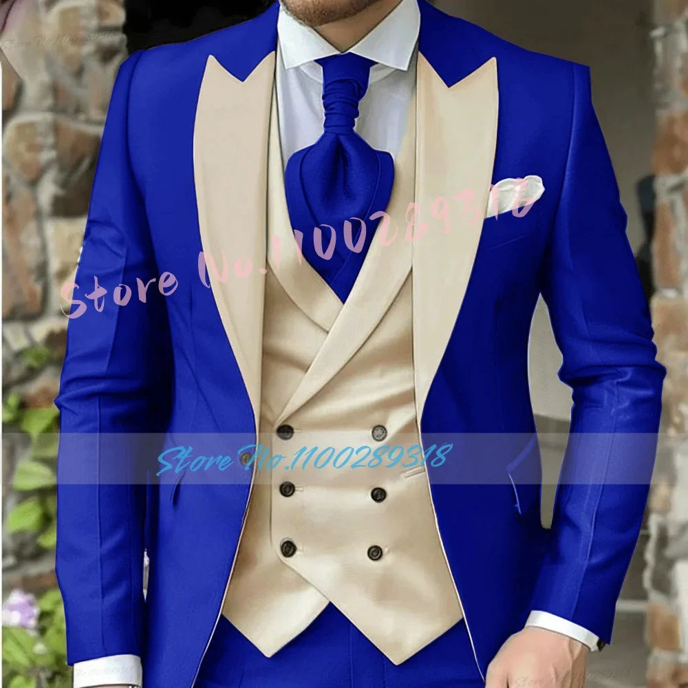 Classic Suits For Men Custom Made 3 Piece Jacket Vest Pants Set Formal Business Tuxedos