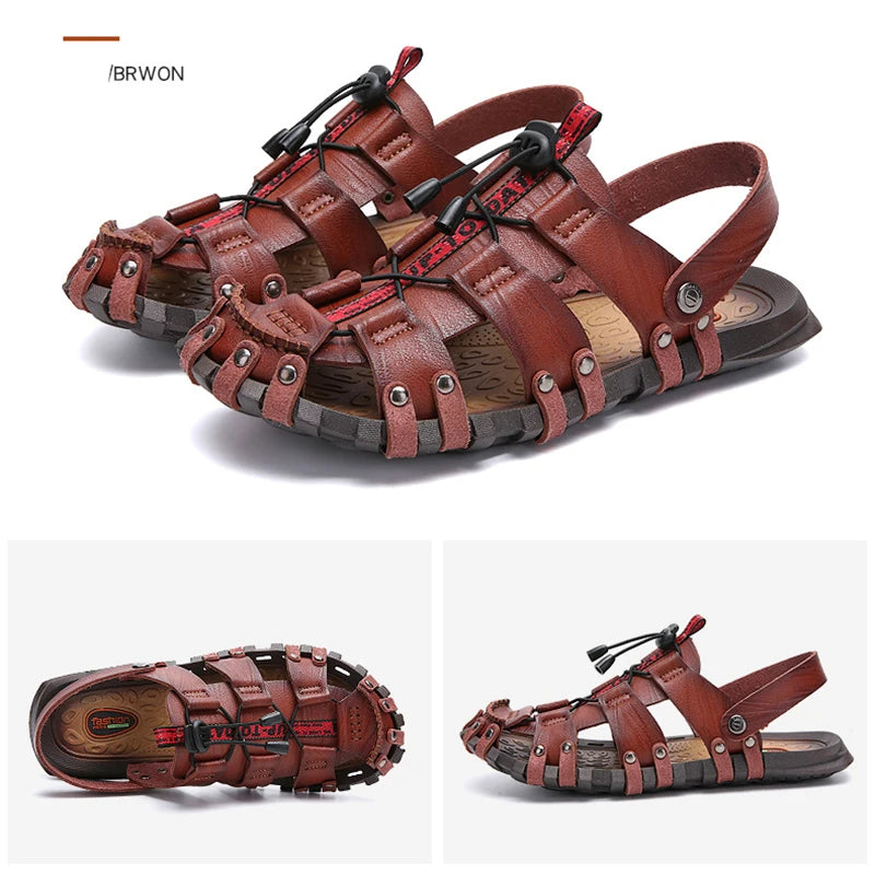 Slippers  Retro Large Sandals Soft Sole Outdoor Beach Shoes Breathable Outwear