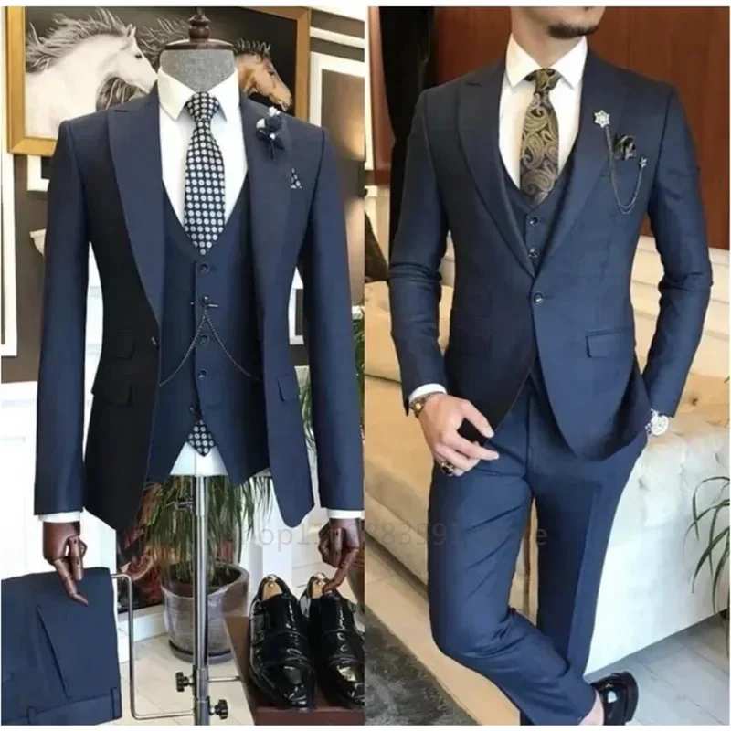3 Pieces Business Formal Men's Slim Fit Suits Wedding Groom Prom Custom Blazer Jacket Vest Pant Sets