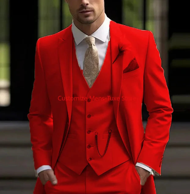 Men Business suits Tuxedos Formal 3 Piece Set Jacket Vest Pants Single Breasted Groom Groomsman Prom Wedding Party