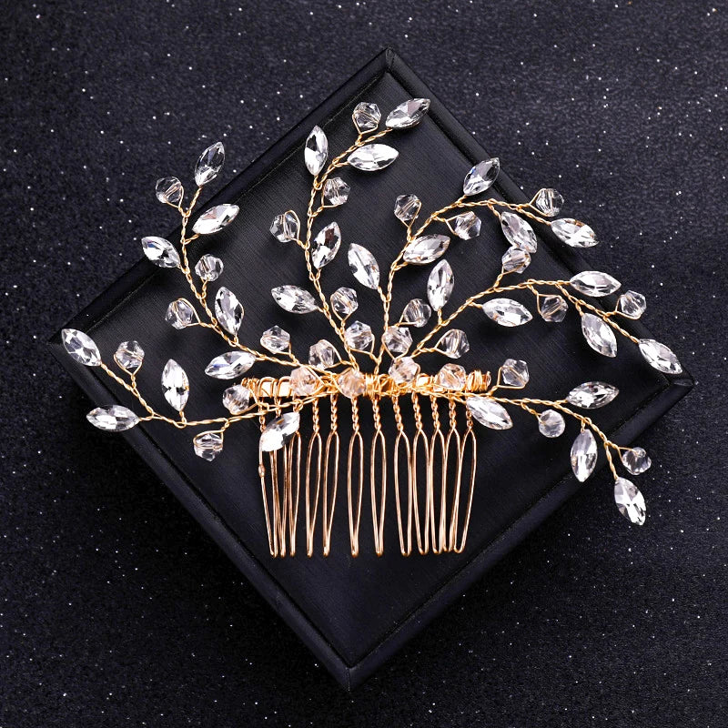 Gold Color Crystal Pearl Hair Comb Headband For Women Bride Party Bridal Wedding Hair Accessories Jewelry Comb Headband