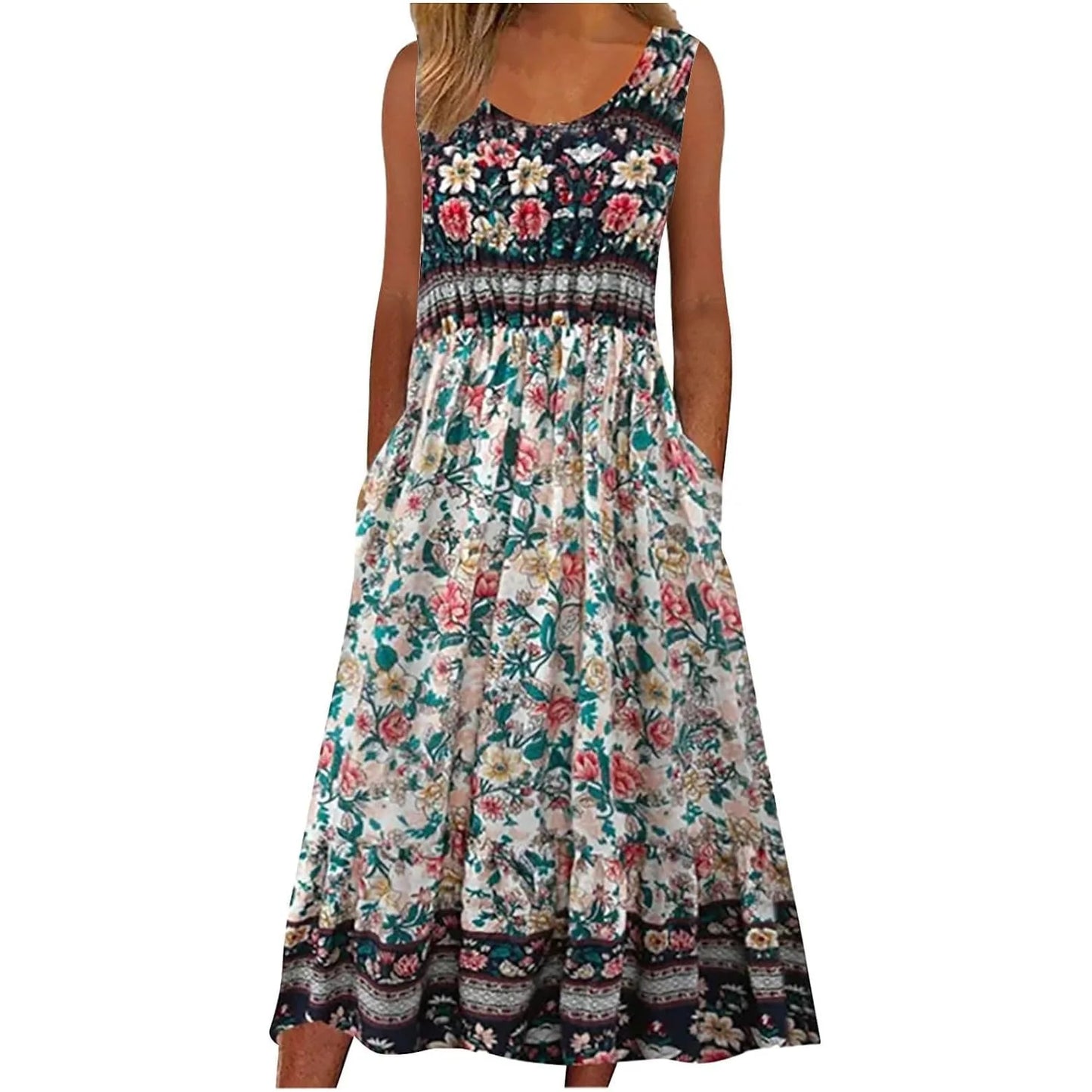 Print sleeveless pullover dress women casual plus-size dress