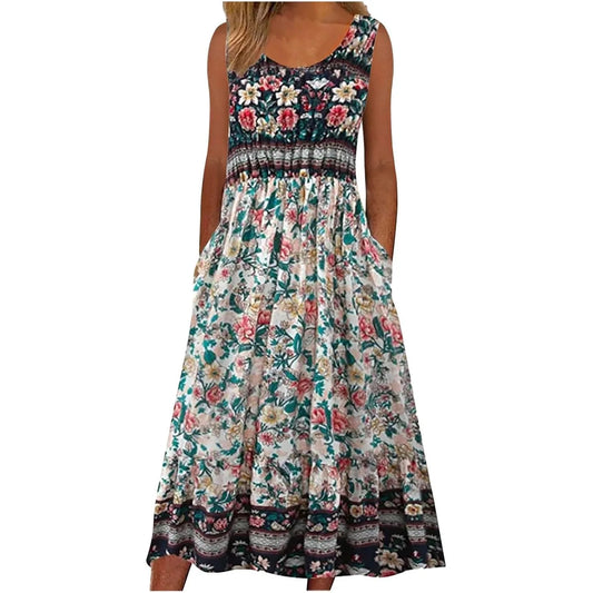 Print sleeveless pullover dress women casual plus-size dress