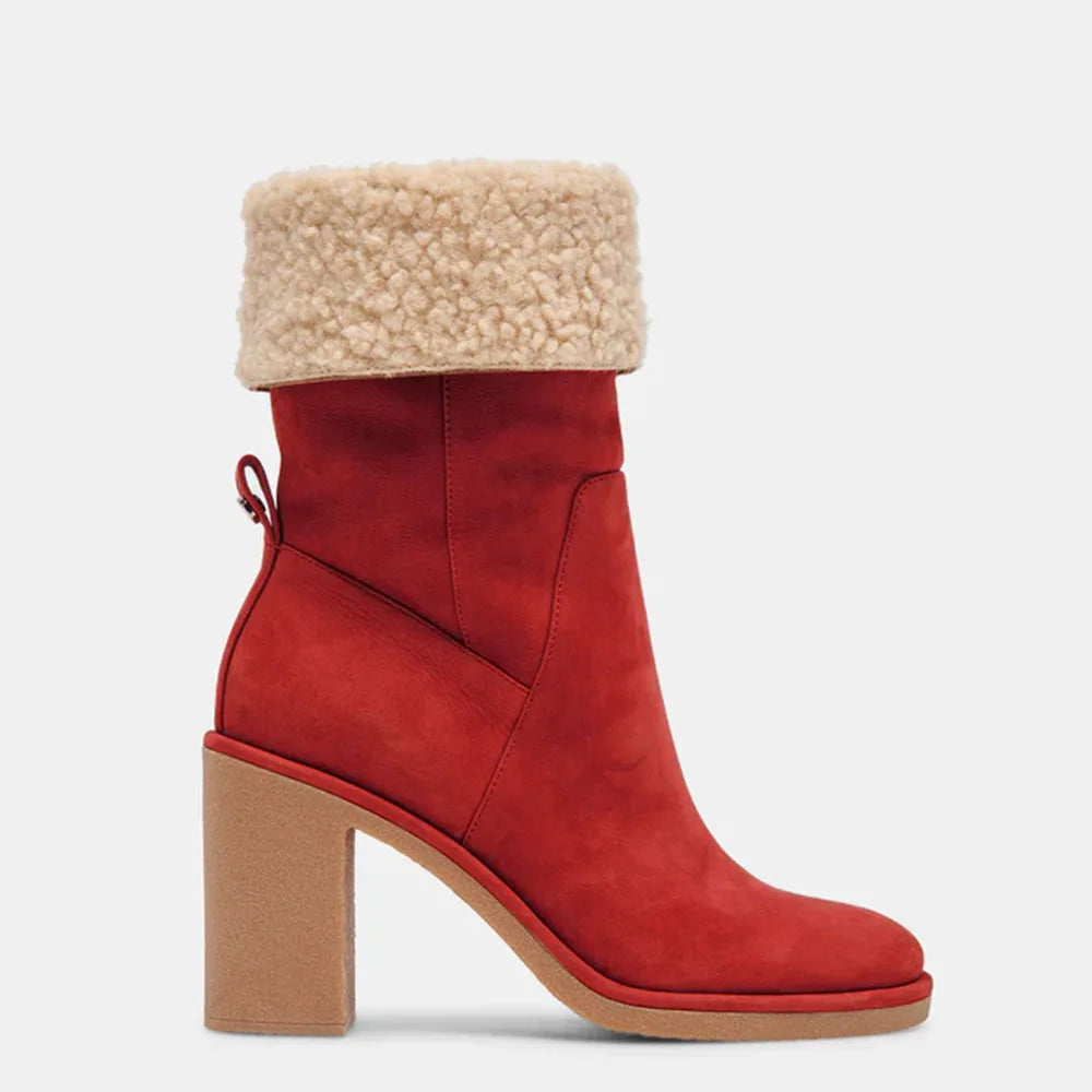 Boots Comfortable Side Zipper Mid Chunky Heel Suede Warm Fur Snow Ankle Boot