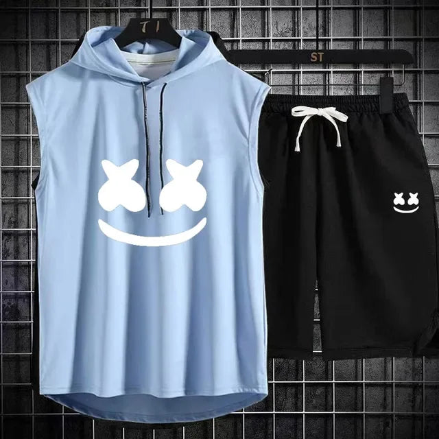 Brand Summer Men's Two Piece Set Casual T-Shirt and Shorts Set Men's Sports Suit Fashion Short Sleeve Tracksuit Hooded T-shirt