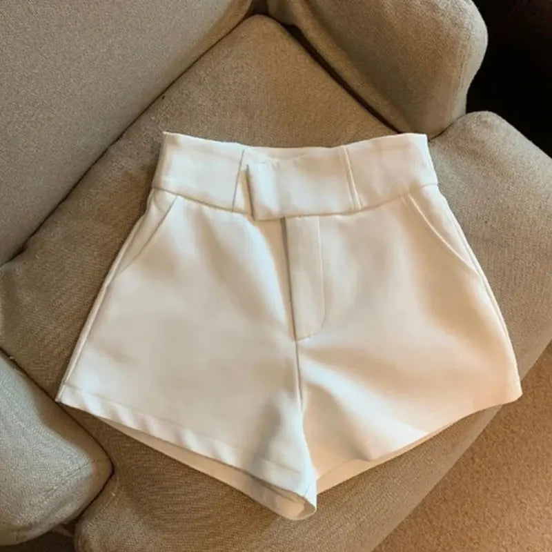 Women's Shorts Black/Cream Shorts Women's Elegance High Waisted Shorts A Line Slim Casual
