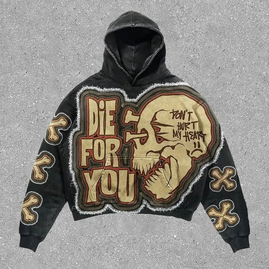 Skull Hoodies Fashion Print Top Oversized Pull-over Hoodie  American Streetwear Goth Women