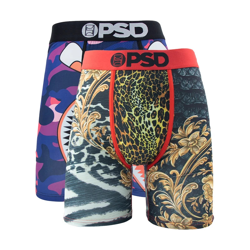 OZPSD 2Pcs Men Boxer Briefs Breathable Mens Underpants Men's Panties Plus Size L-2XL Print Mens Swimming Underwear Sexy Boxers