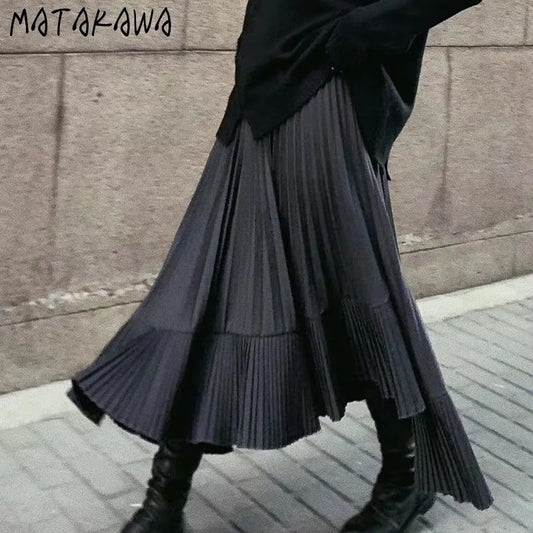 Long Skirt High Waist Pleated Patchwork Mermaid