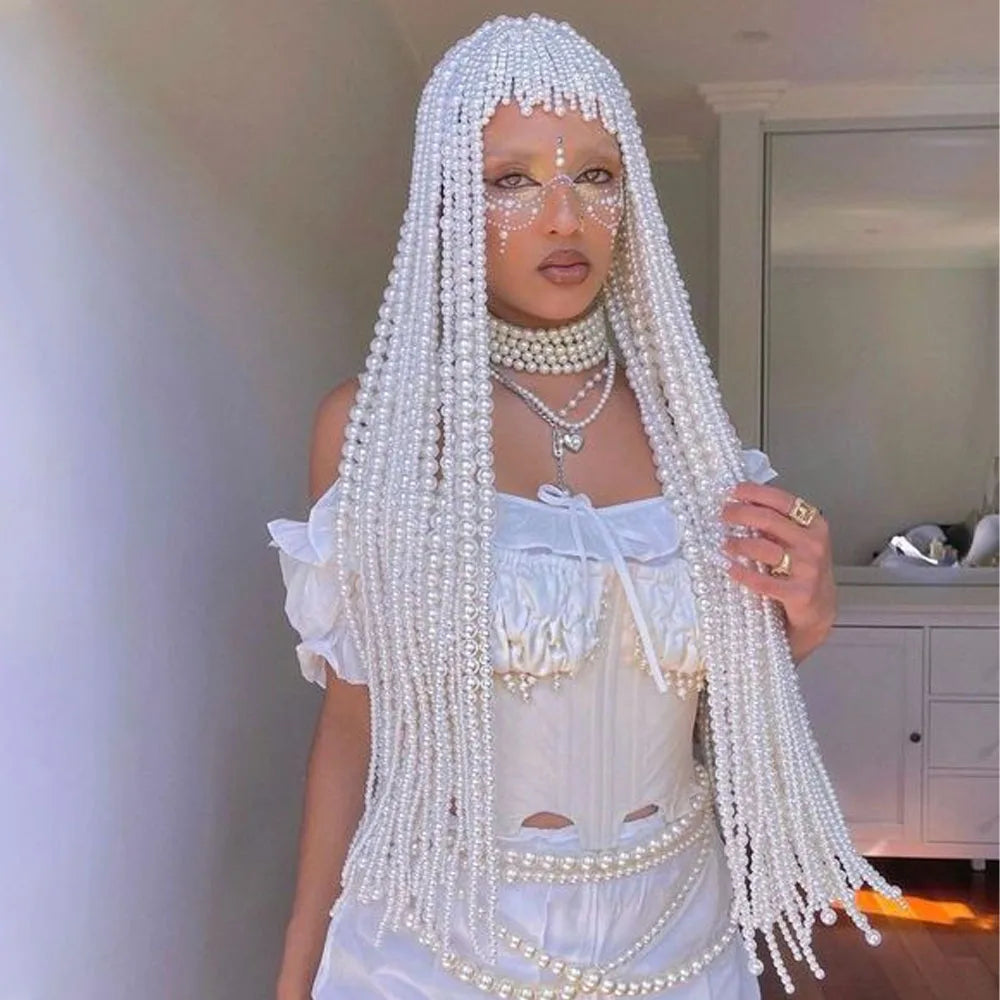 Pearl Rhinestone Wedding Great Gatsby Tassel Headpiece Flapper Hairpiece Cleopatra Hair Accessories