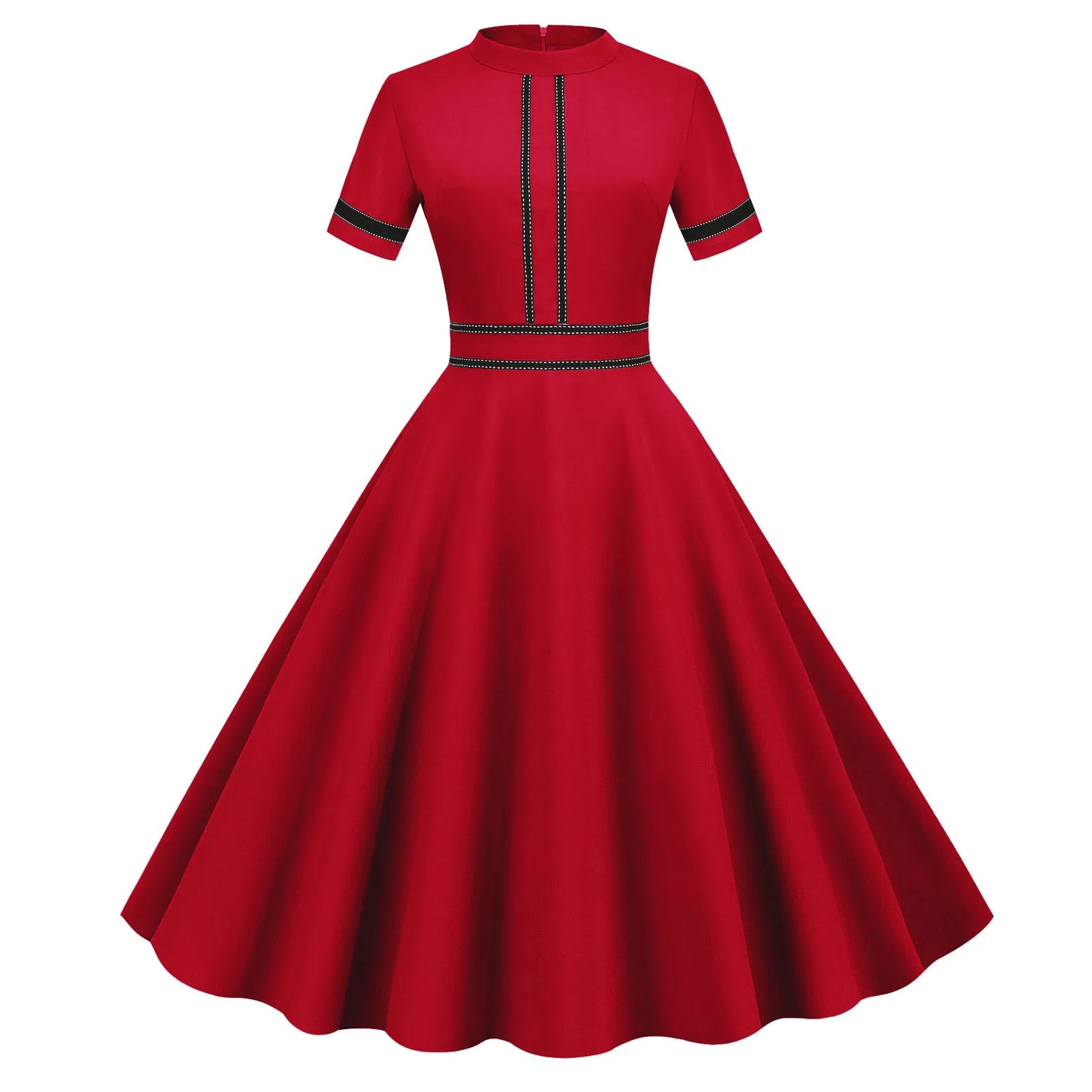 French Vintage Solid Dress Women Summer Retro 50s 60s Pin Up Rockabilly Party Dress