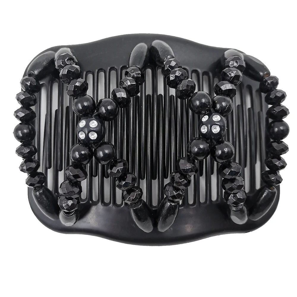 Beads Hair Combs Shiny Rhinestone Beaded Hair Claws Magic Tuck Comb Updo Accessories Elastic Headwear Bun Ponytail Holder