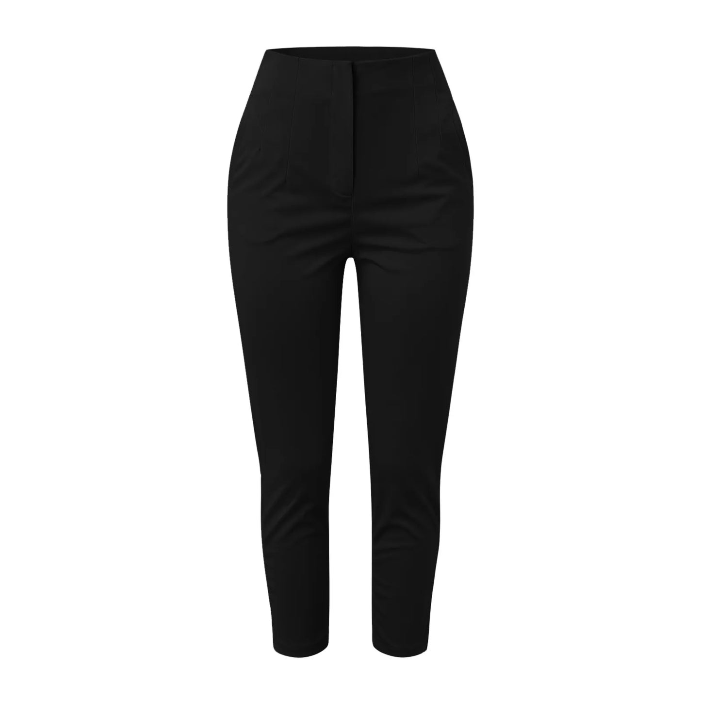 Slim Fit Women Formal Pants High Waist Cropped Trouser Workwear Solid Casual Pocket Elastic Waist Business Pant Womens