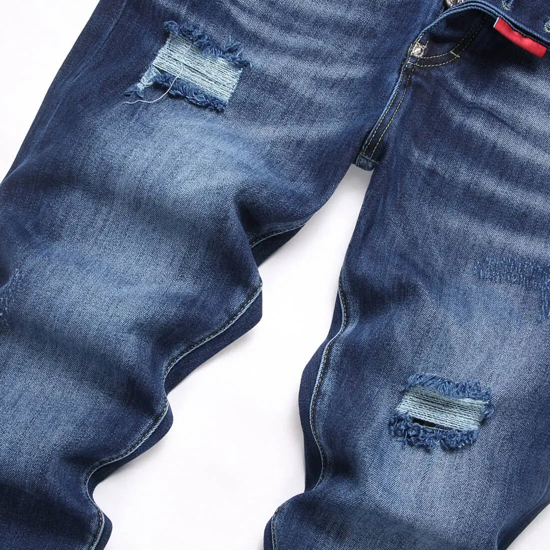 blue minimalist cat whiskers with holes, fashionable women's denim pants