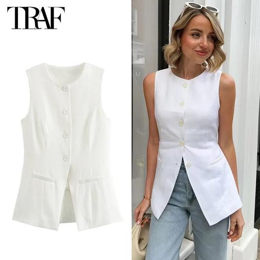 Sleeveless Vest Women Button Summer Vests for Women Jackets Vest Top Women Streetwear Women's Tailored Vest