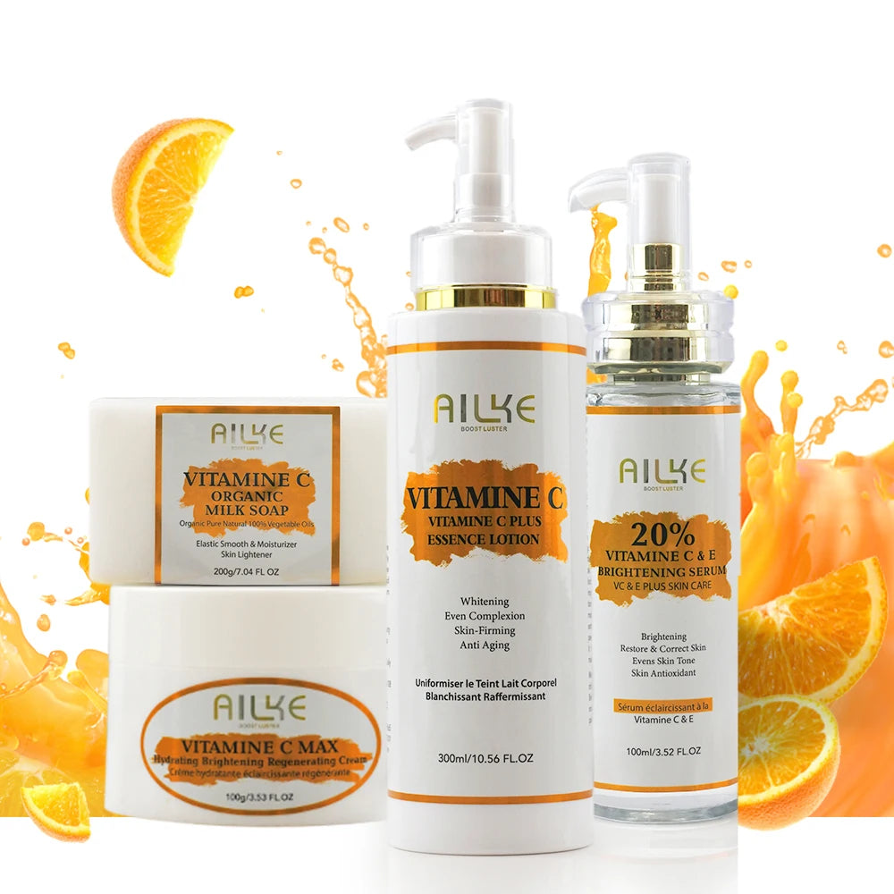 Vitamin C Skin Care Kit, With Lightening Body Lotion, Even Skin Tone Cream, Whitening Serum, Brightening Soap