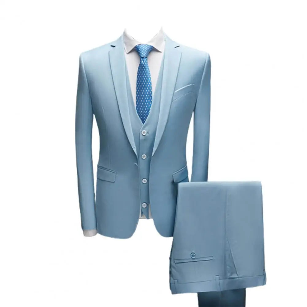 3 Piece Suit Formal Vest Pants Set Turndown Collar Single Breasted Slim Formal Suit Wedding Banquet Prom Men Suit
