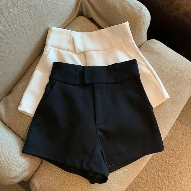 Women's Shorts Black/Cream Shorts Women's Elegance High Waisted Shorts A Line Slim Casual