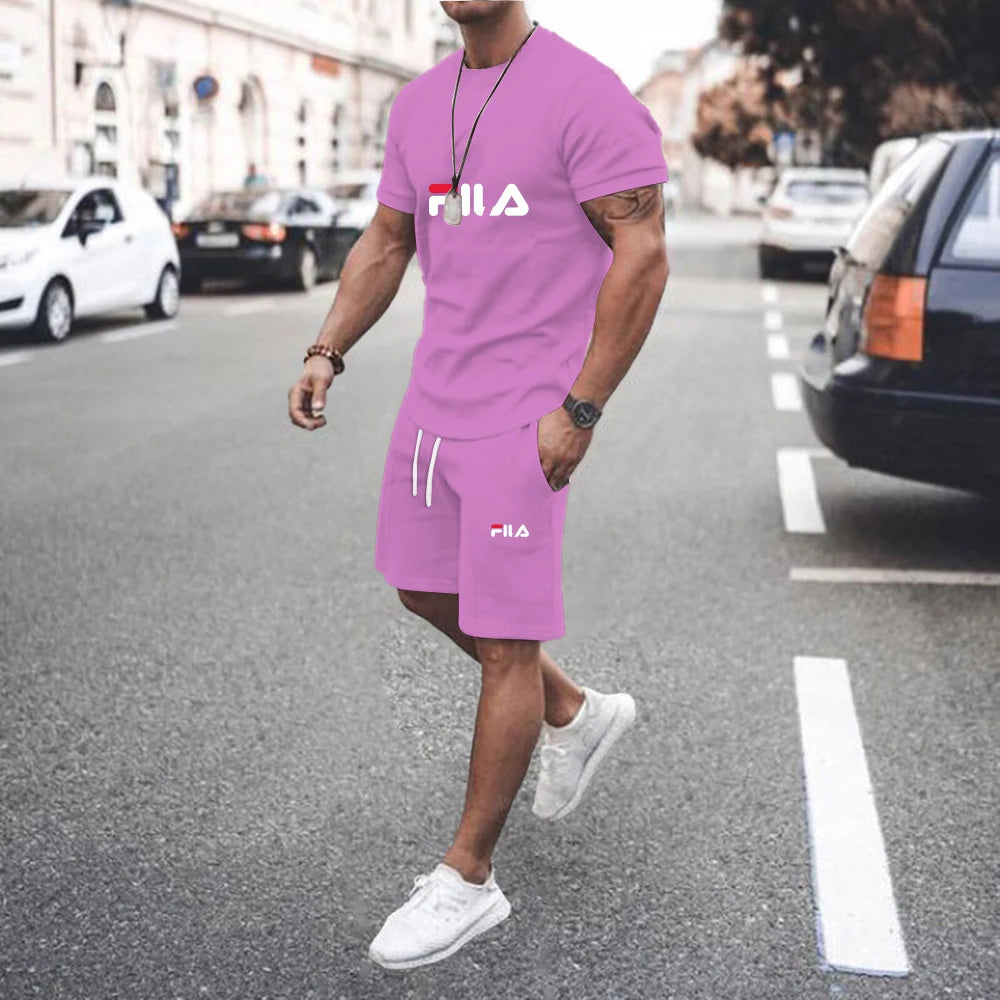 Summer Casual Men's Short Sleeve Set, Two Piece T-shirt + Shorts  Pattern Men's Street Wear, US sizes clothes