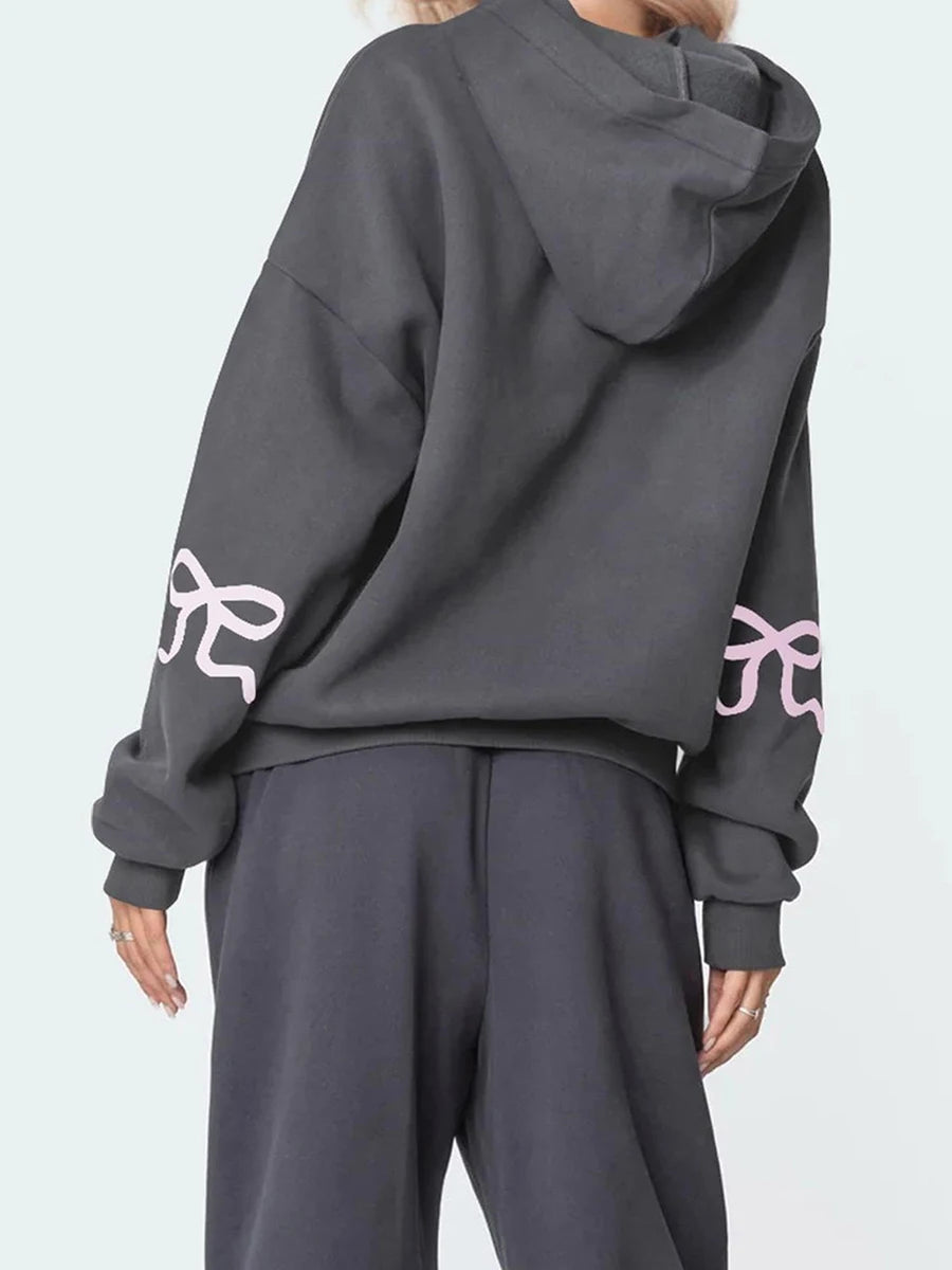 Casual Women s Oversized Hoodies with Bow Print Long Sleeve Sweatshirts Streetwear Aesthetic Tops for a Relaxed Look
