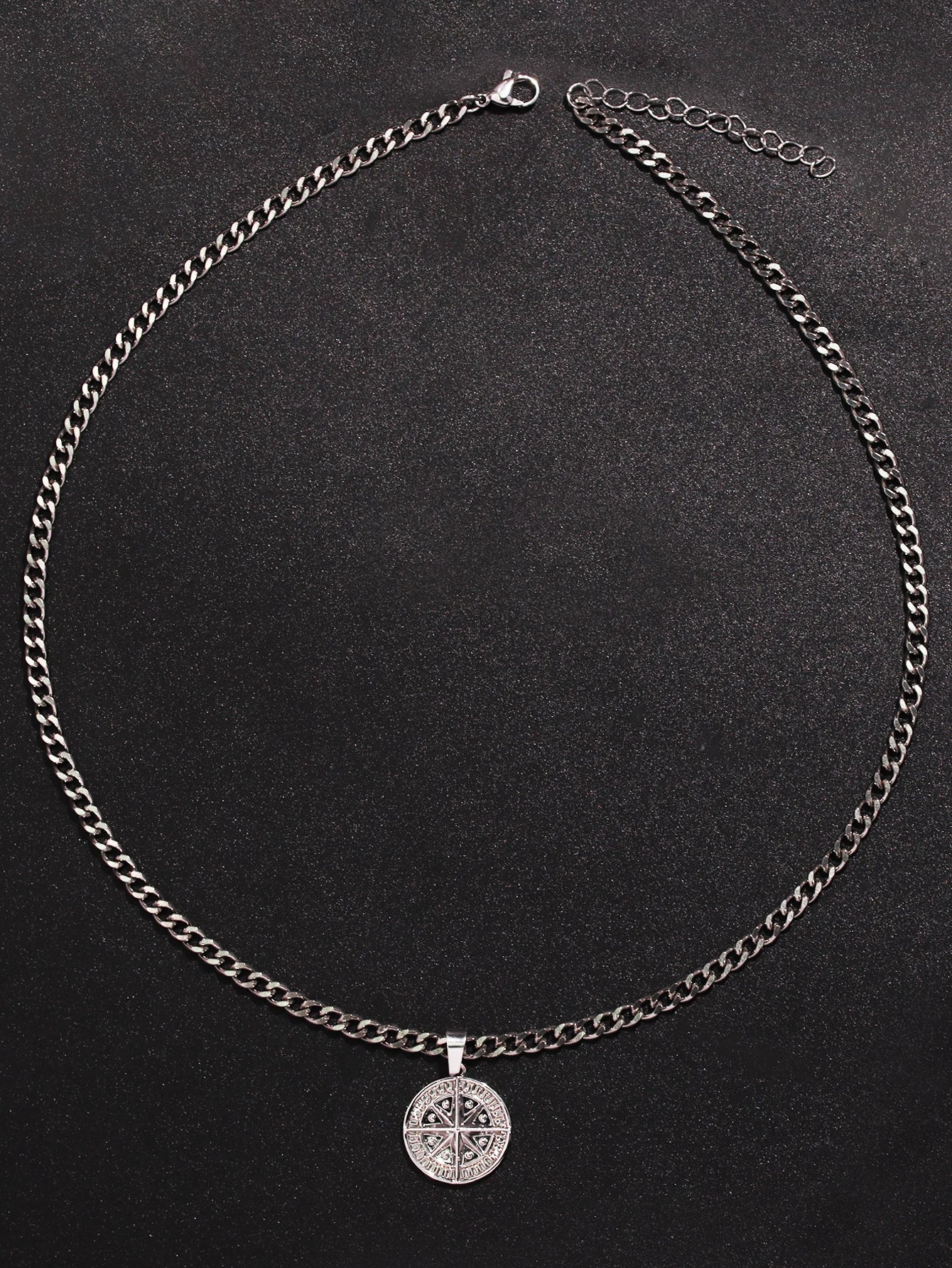 Men's Silver Color Style Metal Chain Necklace Pendant Compass Shape Star Fashion Men's Necklace Jewelry