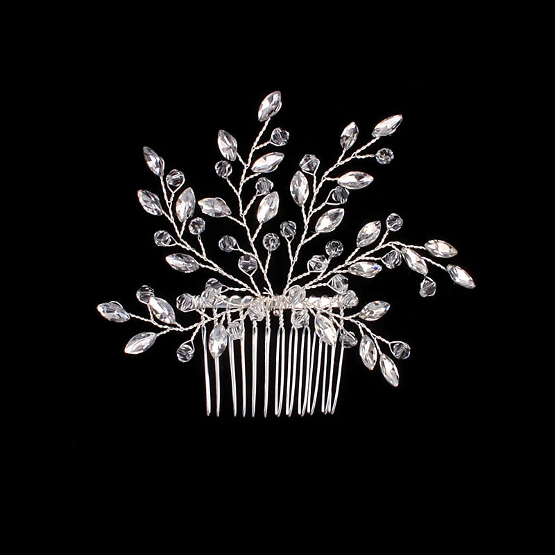Silver Alloy Hair Comb Handmade Pearls Rhinestones Fashion Metal Headpiece Elegant Hair Jewelery Accessory For Women