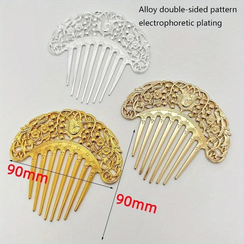 Hairpin Retro Hair Comb Dish Hairpin Hair Ornament Hollow Carved Comb Gold Ornament Metal Comb