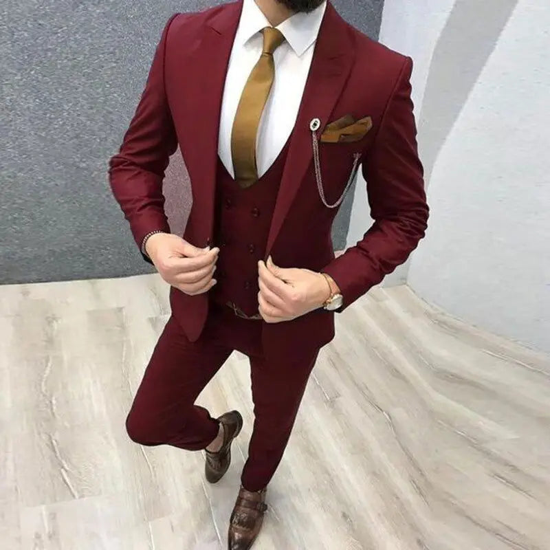 Solid Men Suits 3 Piece Formal Male Suits Fashion Clothing Set Jacket with Pants and Vest