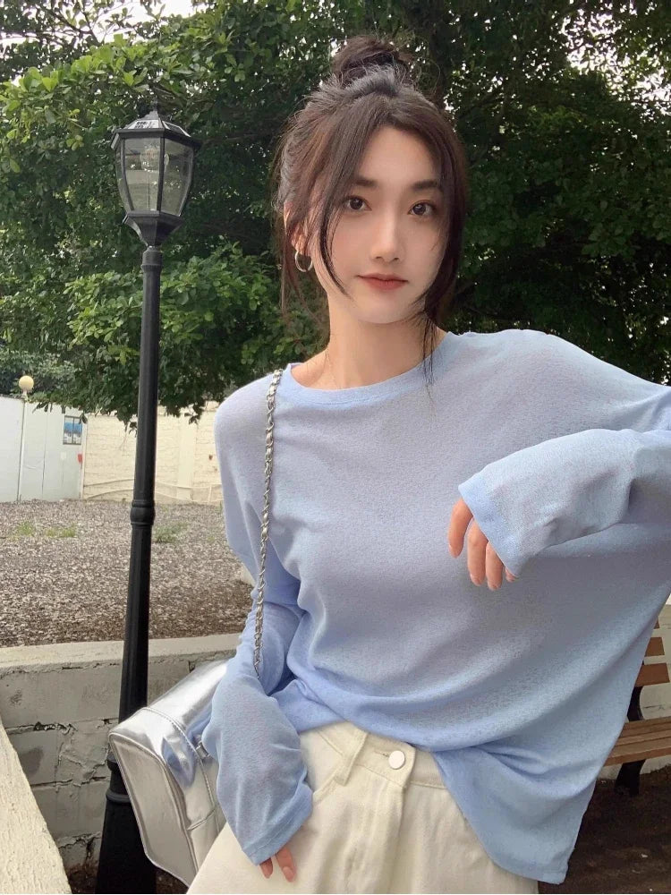 High Quality Plain T Shirt Sweater Women Elastic Basic T-shirts Female Casual Tops Long Sleeve Sexy Thin T-shirt