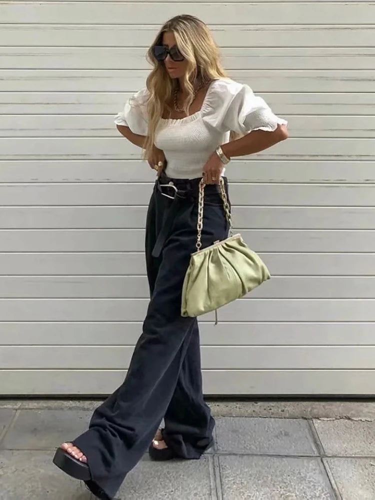 Cryptographic Casual Fashion Straight Leg Women's Jeans Denim Bottom Long High Waist Baggy Jeans