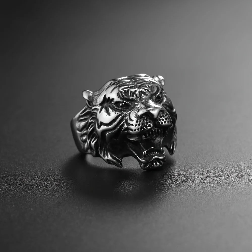 opening creative natural jewelry domineering tiger head ring men's personalized retro fashion ring
