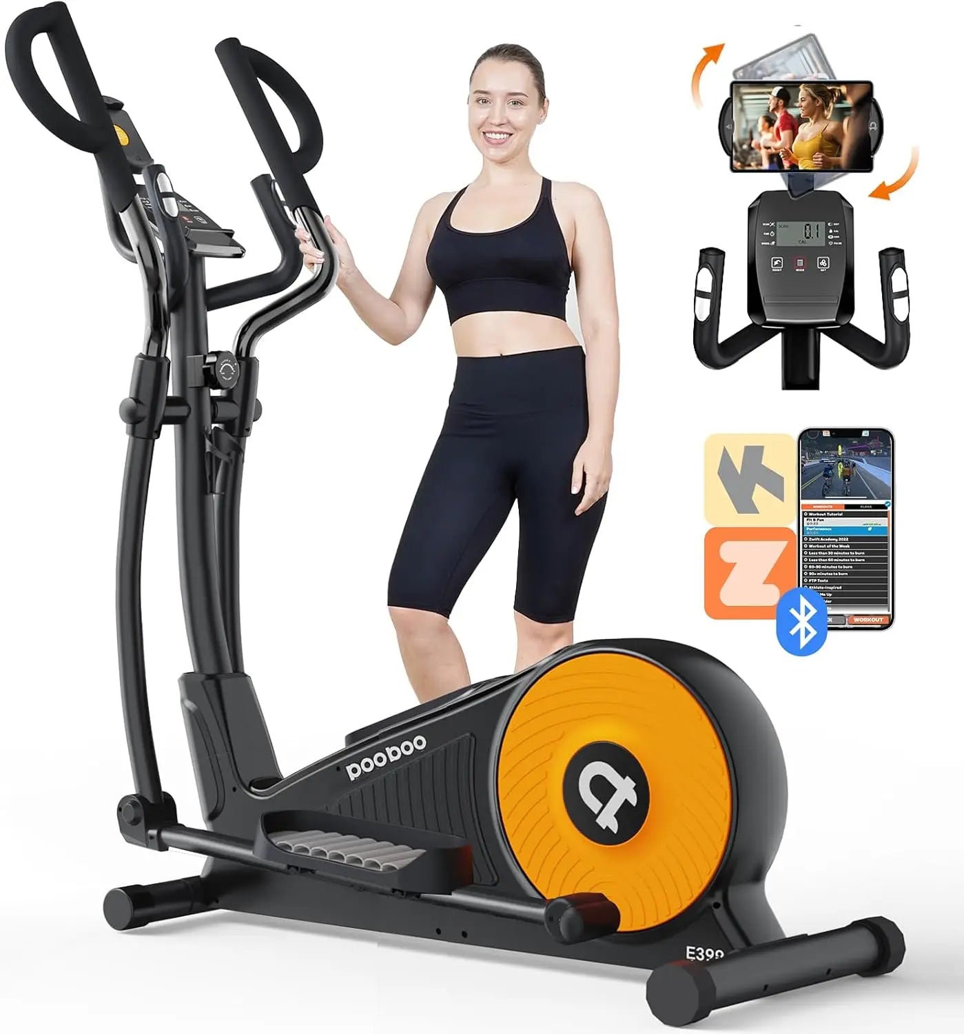 Elliptical Machine – Home Use, Hyper-Quiet Magnetic Drive, 16 Resistance Levels, 400 lbs Capacity – Orang